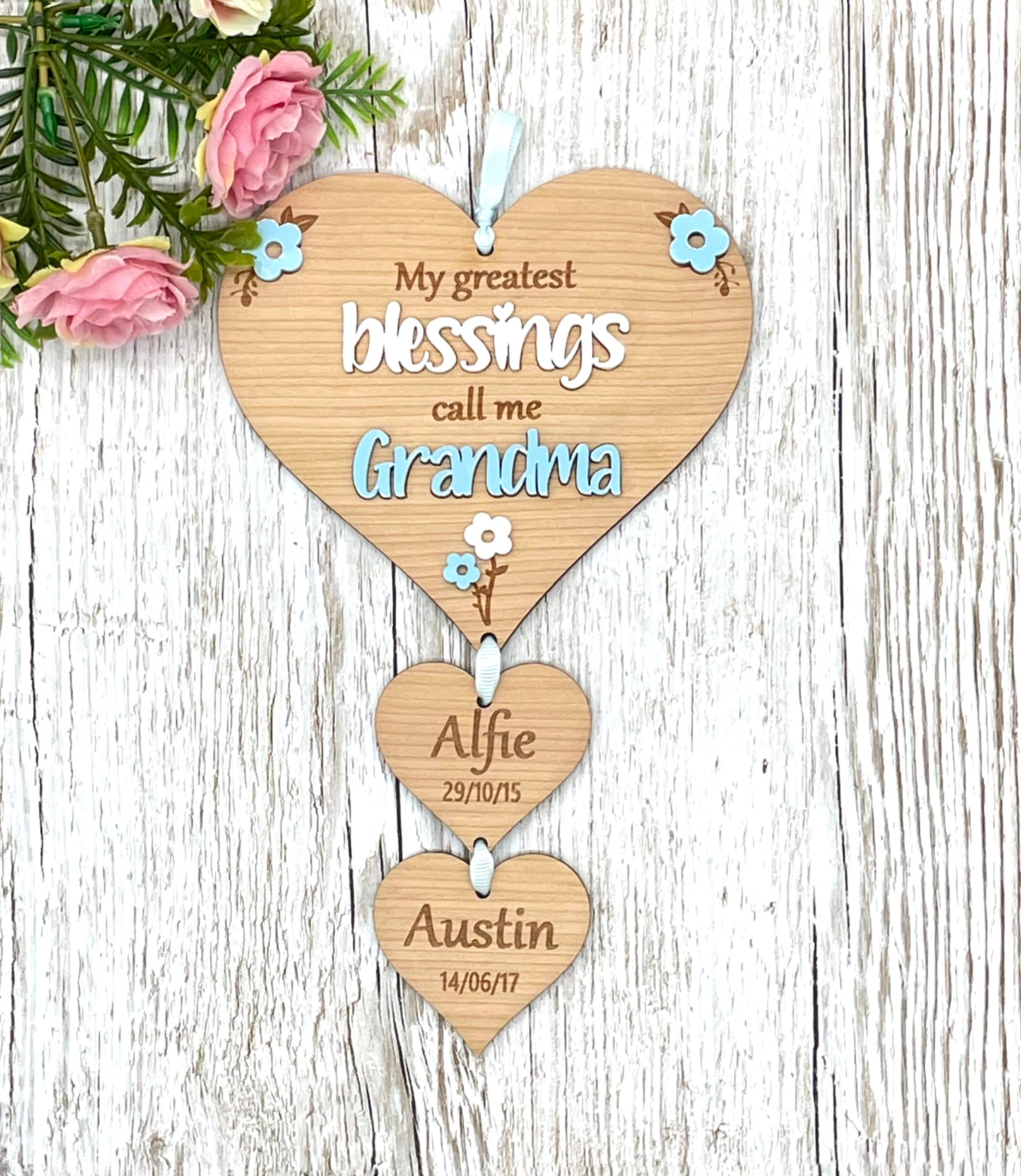 Grandparent Gift | My Greatest Blessings Hanging Heart Plaque