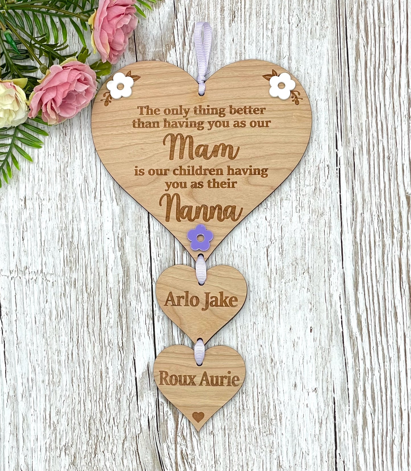 Mum Grandma Hanging Heart Personalised Plaque