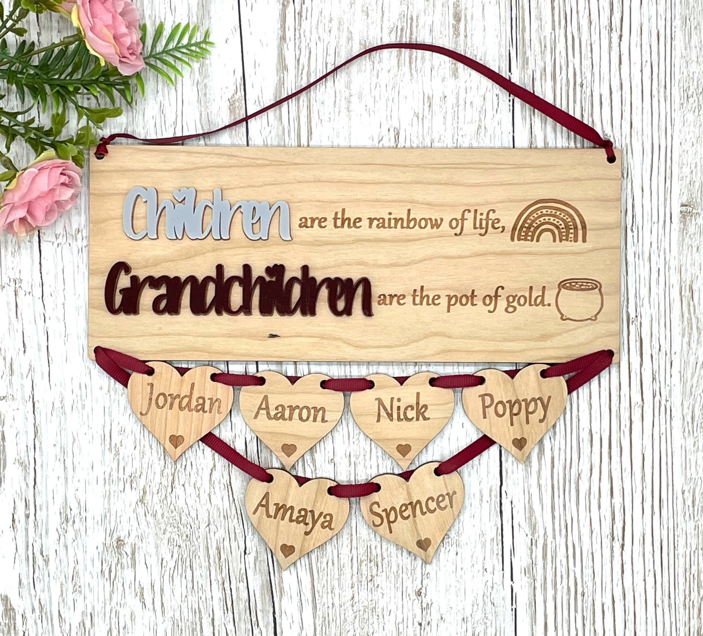 Parent Grandparent Gift Hanging Hearts Plaque