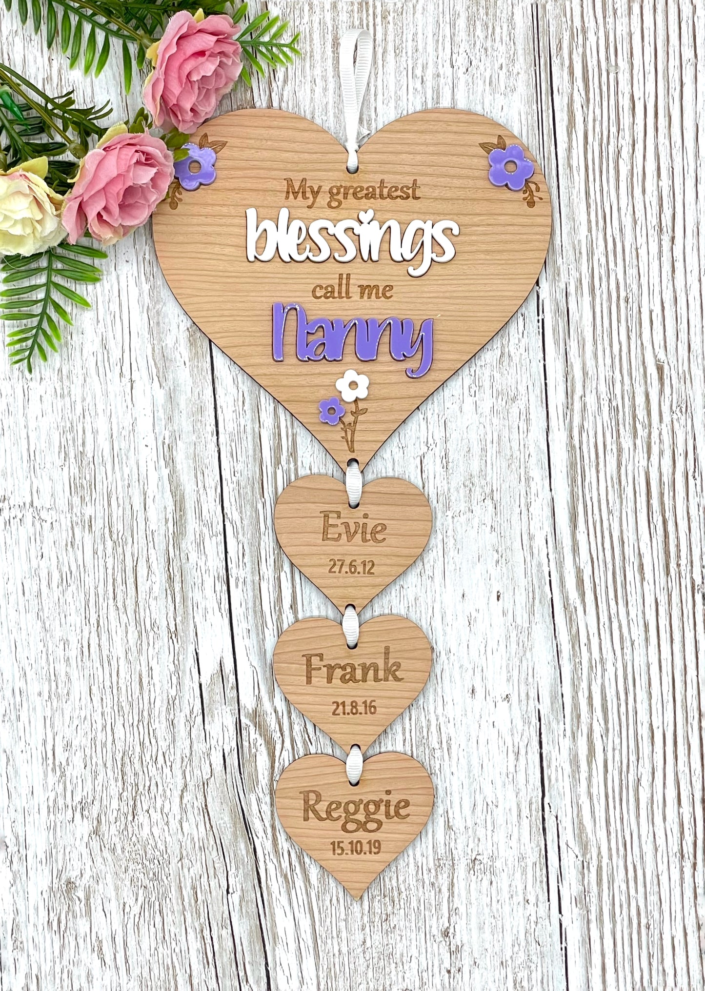 My Greatest Blessings Personalised Hanging Heart Plaque