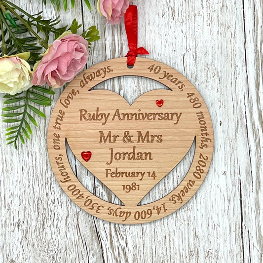 Ruby Wedding Anniversary Gift Wooden Hanging Plaque