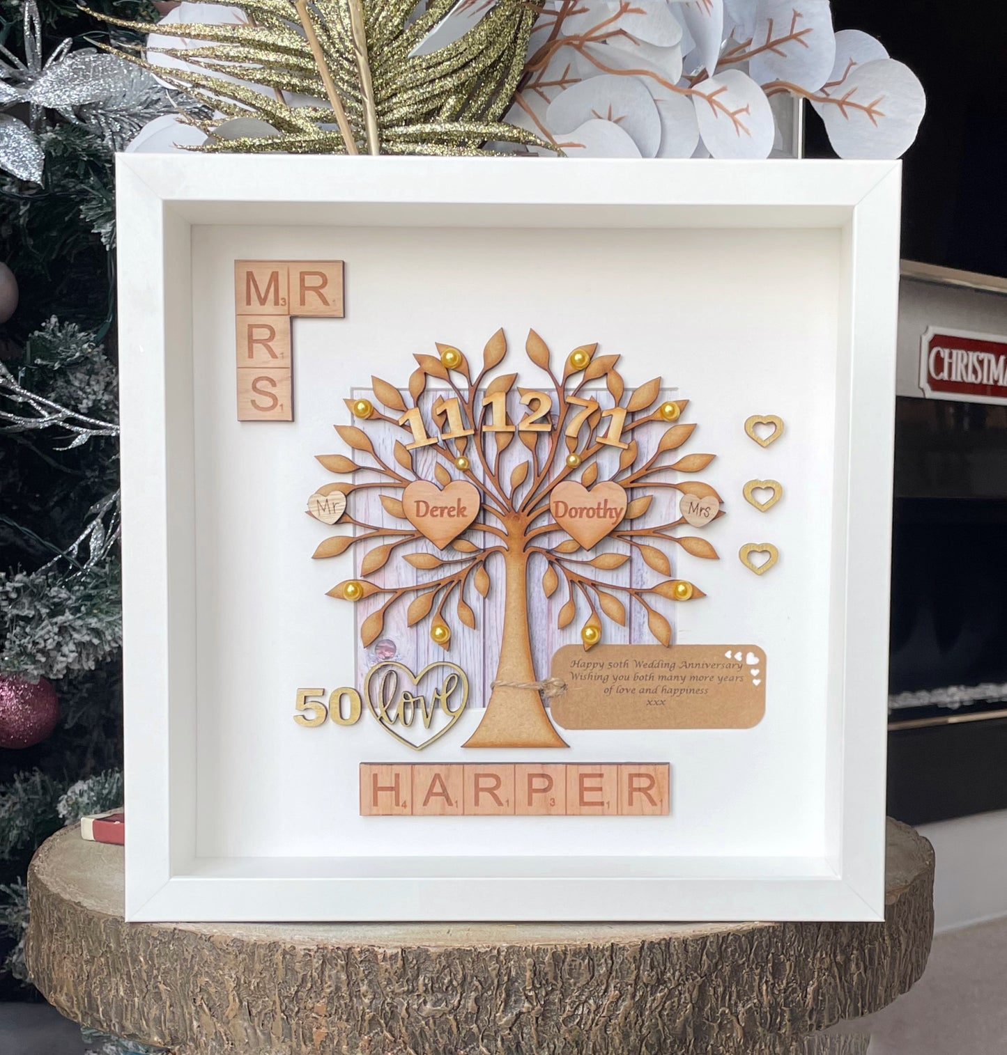 Golden Wedding Anniversary 50th Gift Scrabble Tree Frame