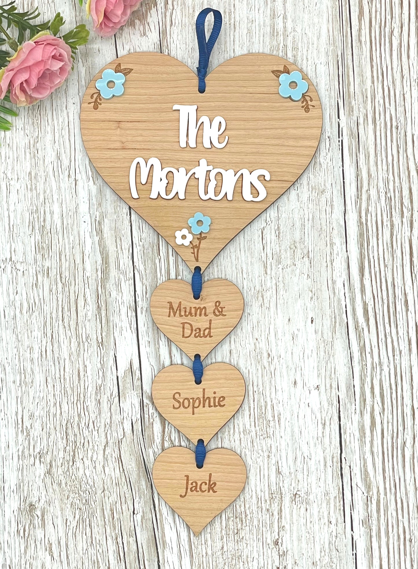 Family Hanging Hearts Personalised Plaque