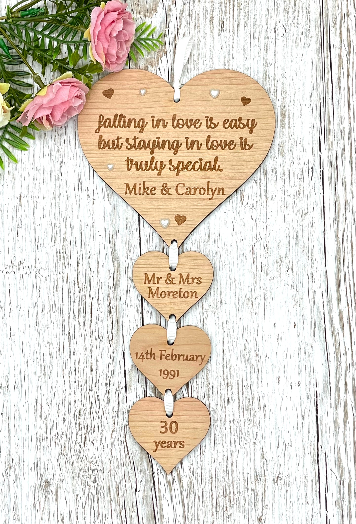 Pearl Wedding Anniversary Gift | 30th Anniversary Hearts Plaque