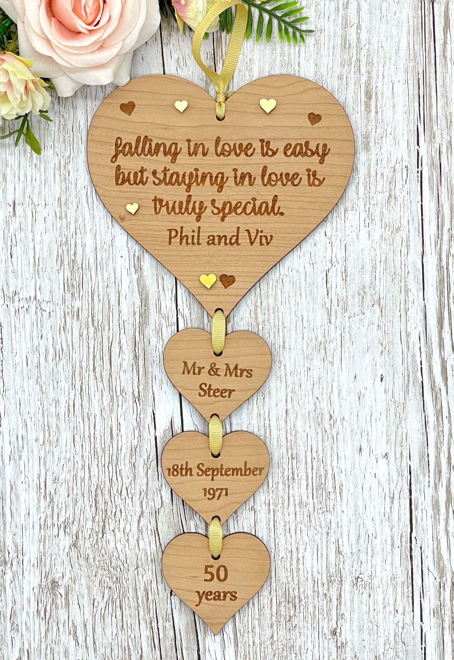 Golden Wedding Anniversary 50th Gifts Hearts Plaque