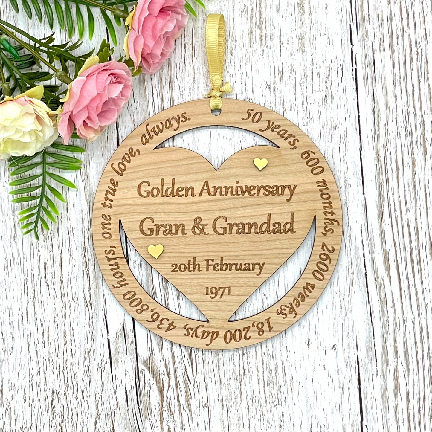 Golden Wedding Anniversary 50th Gift Wooden Plaque