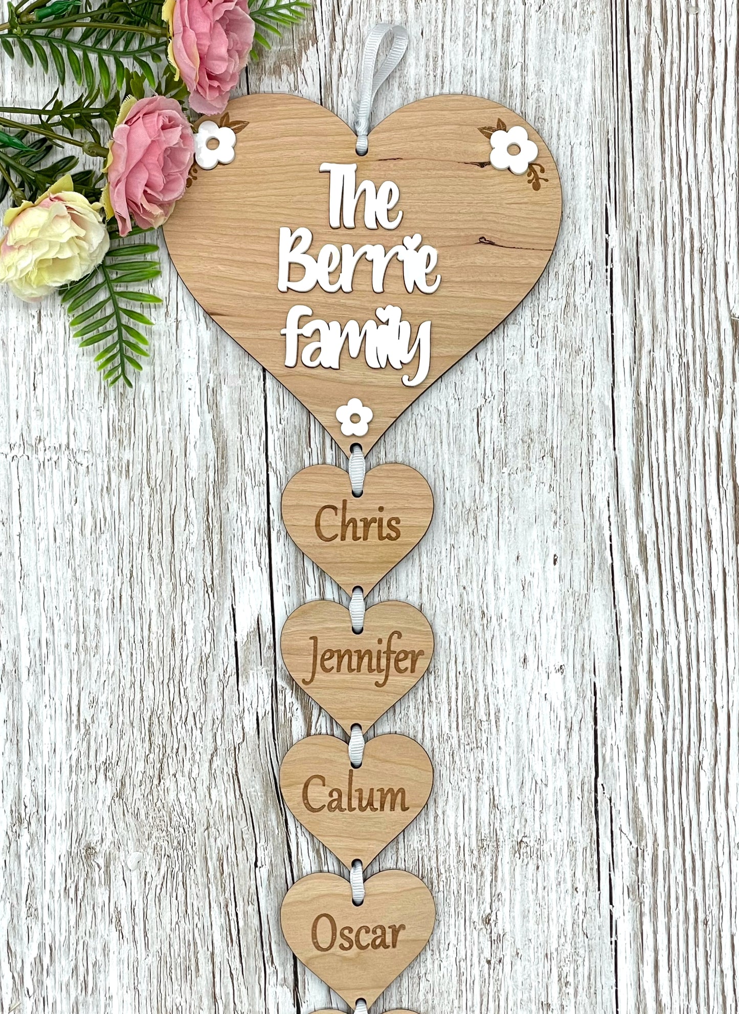 Family Hanging Hearts Personalised Plaque