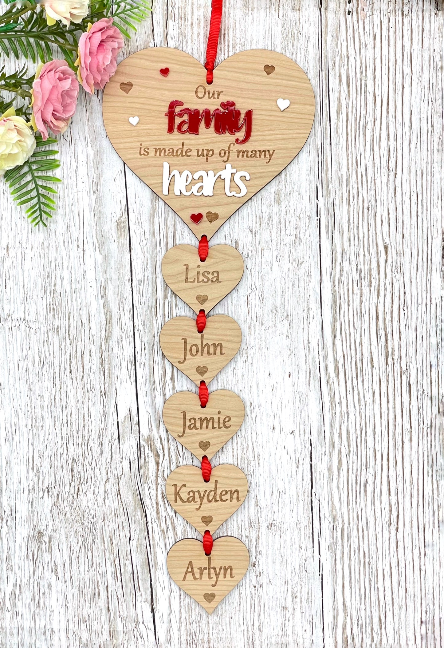 Our Family Hanging Hearts Plaque