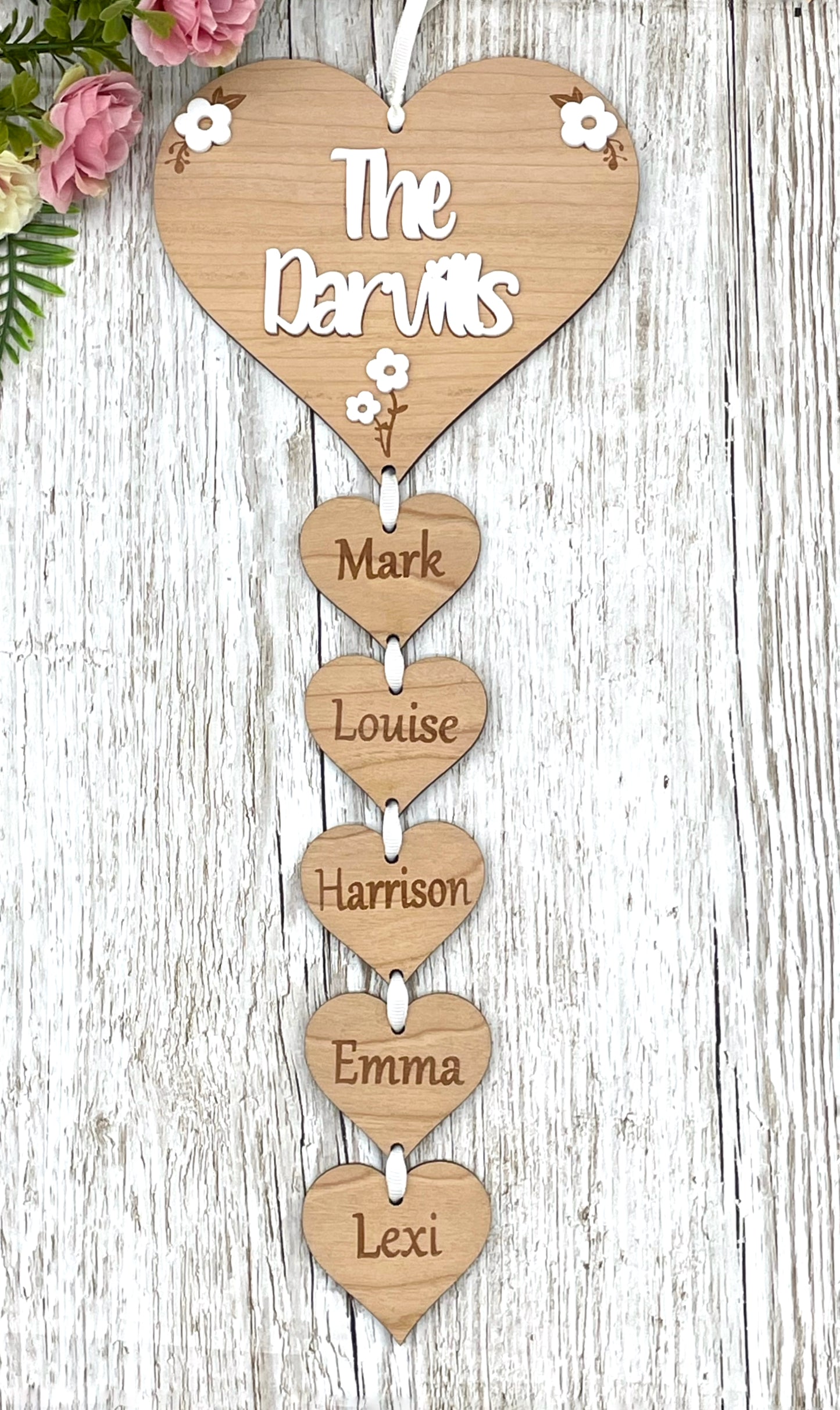 Family Hanging Hearts Personalised Plaque