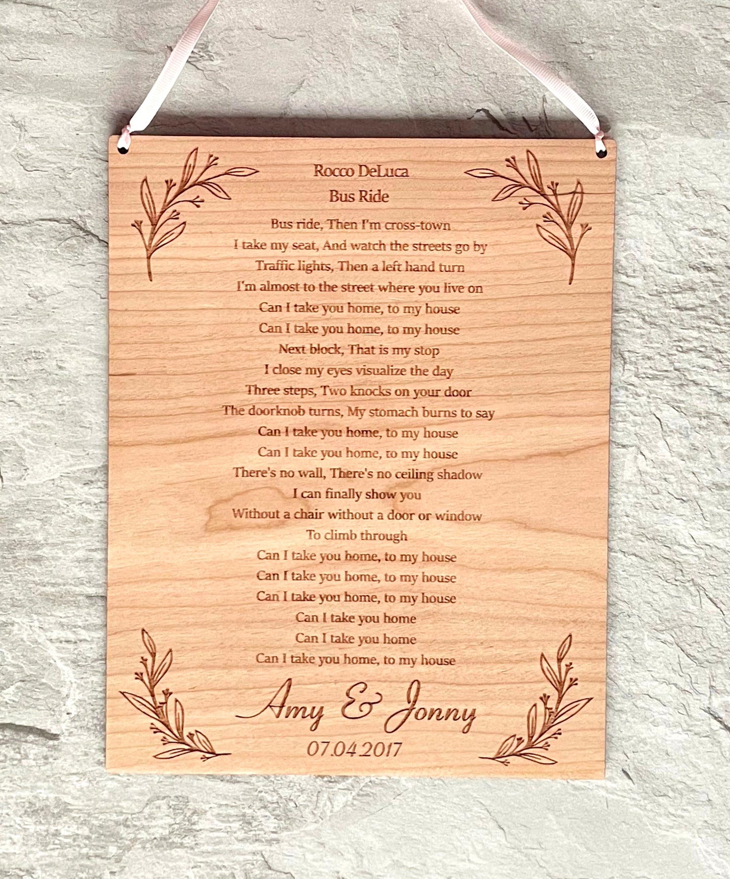 Song Lyric Wooden Wedding Anniversary Gift | 5th Anniversary